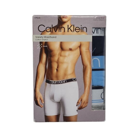 Calvin Klein Boxer Brief Size XL 3 Pack Cotton Stretch Blue Gray Variety Band - Picture 6 of 10
